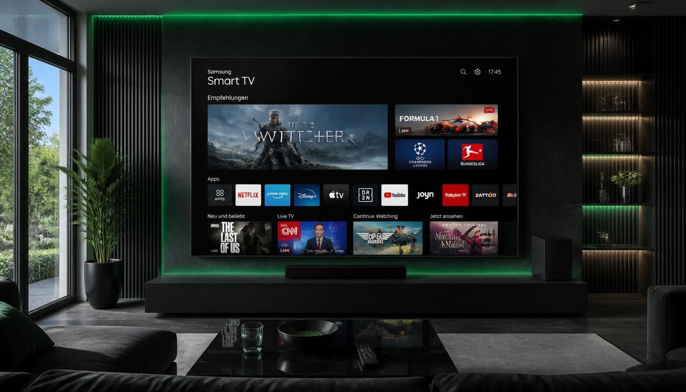 Application IPTV ouverte sur une Samsung Smart TV dans un salon