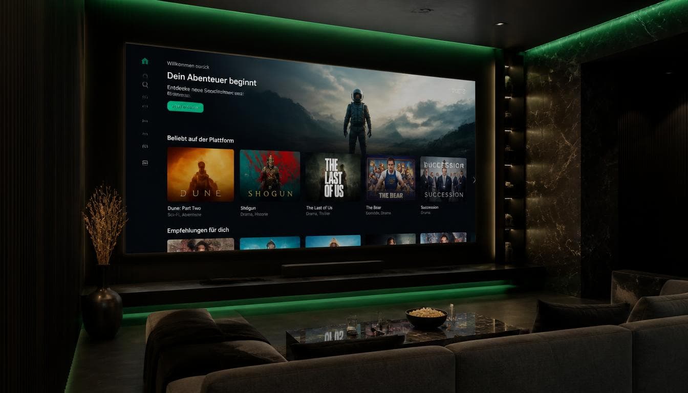 Salle de home cinéma avec un grand écran diffusant du contenu
