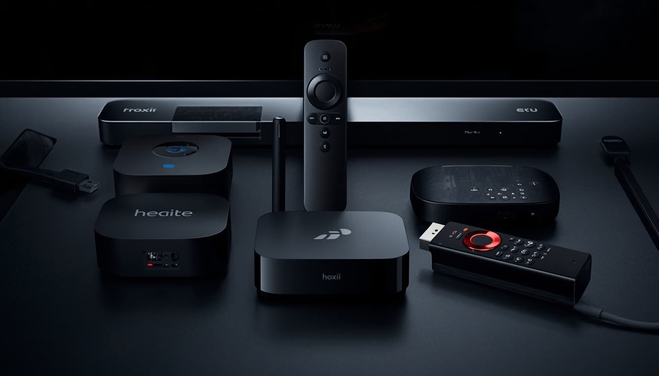Ensemble d'appareils de streaming : boîtier Android TV, clé Fire TV et lecteurs