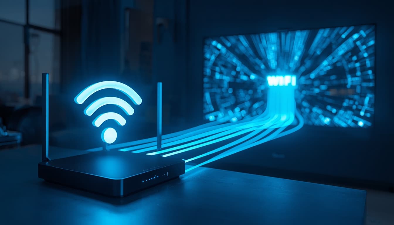 Routeur Wi-Fi diffusant un signal haut débit vers une Smart TV