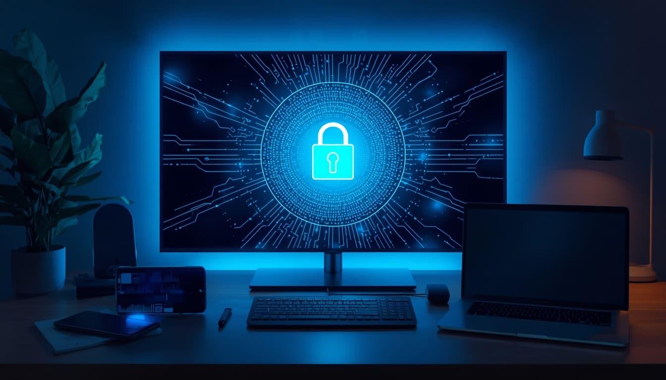 Représentation d'un tunnel VPN chiffré reliant une Smart TV et un ordinateur